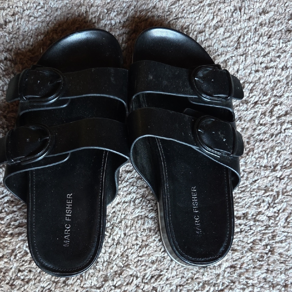 Marc Fisher Black Double-Buckle Sandals